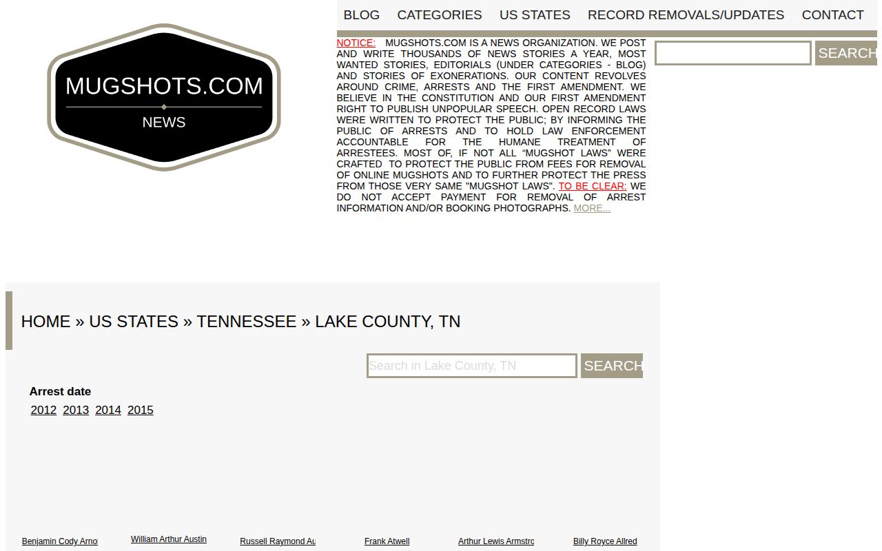 Lake County crime news reference, unofficial Mugshots.com Lake County listing source